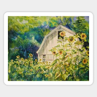 Sunflower Lover's Watercolor Landscape With Barn Magnet